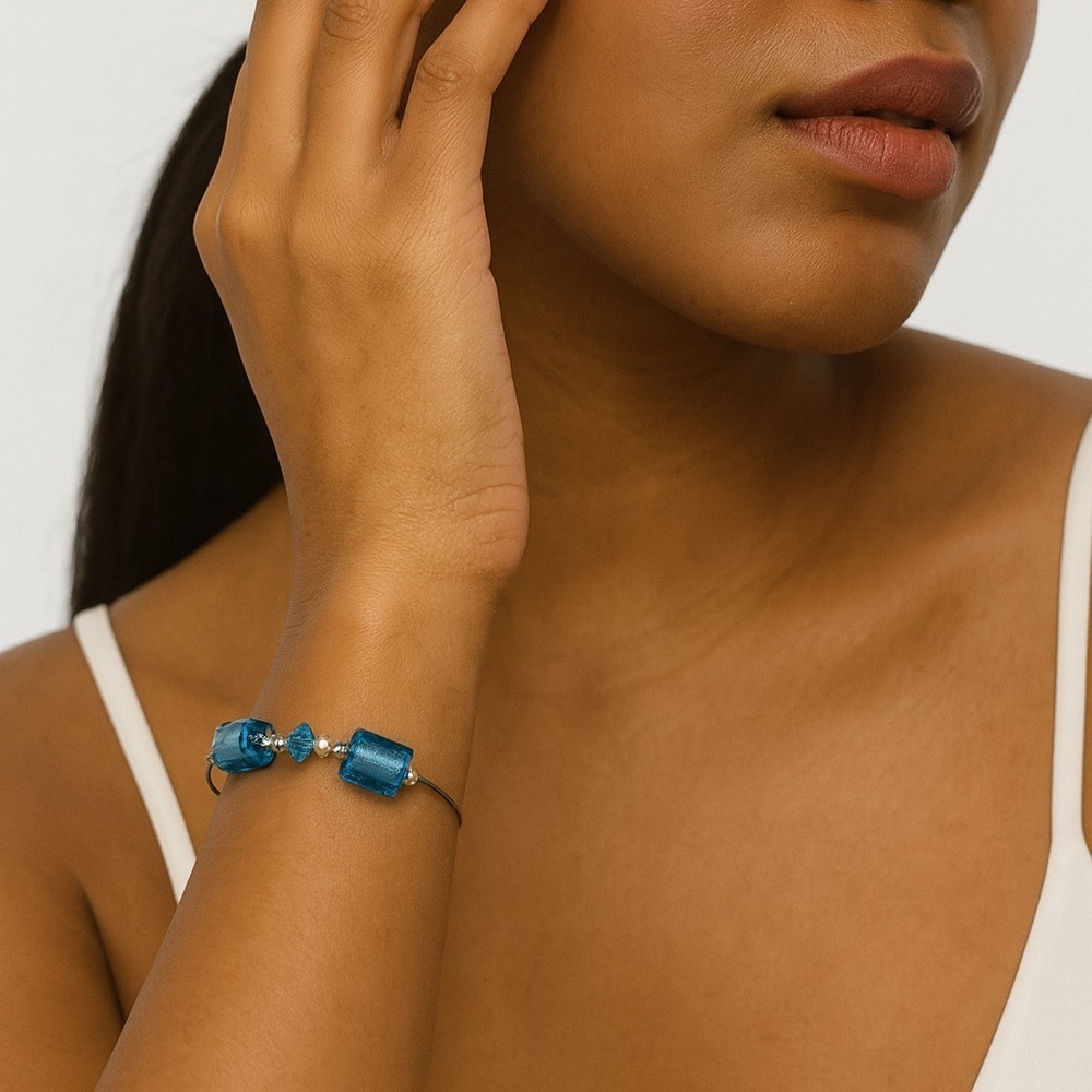 Murano Blue Glass Bead Bracelet- from Italy